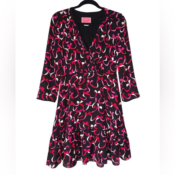Kate Spade Ribbon Print Black/Pink/Red Midi Dress Size 4 - Picture 4 of 10